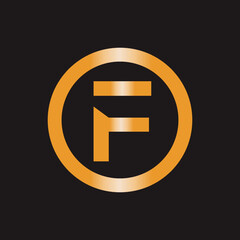 simple letter tf , f  logo template vector with golden color shadow circle.