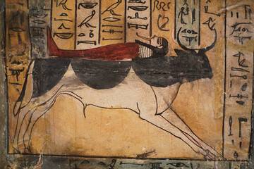 egyptian wooden sarcophagus hieroglyphs detail