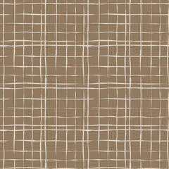 Hand crafted beige seamless pattern. Plaid textile. Vector scandinavian background with brush ink strokes. Simple pattern. Perfect for fabric, wrapping paper, textile, home decor