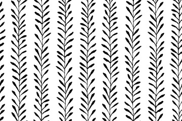 Hand crafted Black and white ethnic seamless pattern with botanical motifs. Vector background with brush ink dots. Simple floral pattern. Perfect for fabric, wrapping paper, textile, home decor