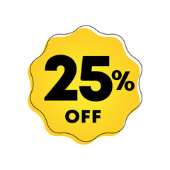 25% off. For price, sales discounts, promotions, retail and store offers. Use in banner, poster, social media