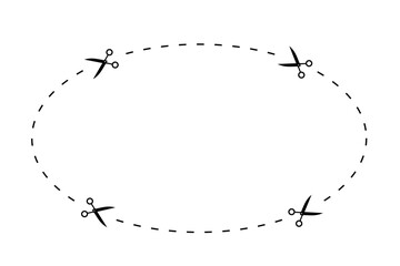 点線に沿ってハサミで紙を切るイメージ。切り取り線。
