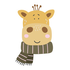 Baby animal giraffe, winter animal, cute animal cartoon vector, thickly clothed animal, adorable baby giraffe