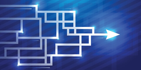 Brainstorm in white line to a arrow on abstrack blue background