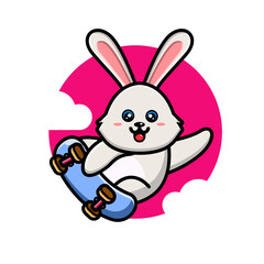 Cute rabbit playing skate board