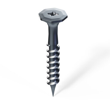 Many grey, metallic screws rotated by different angles isolated on white - beautiful industrial 3D render