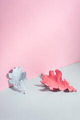 blue pink autumn leaves painted minimalistic composition