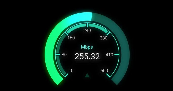 Animation of green speedometer over black background