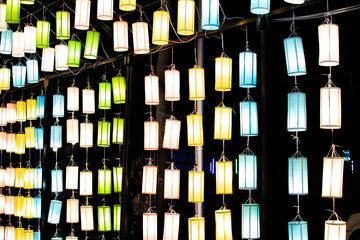 Background picture of multi colored paper lantern in night