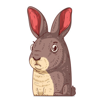 A Hare Sitting, isolated vector illustration. Cute cartoon picture of a calm rabbit looking at something. An animal sticker. Simply drawn bunny on white background. The 2023 year symbol.