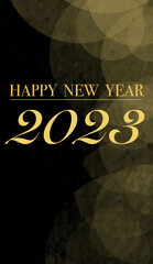 Background with text happy new year 2023.
Christmas banner, bright Vertical Christmas banners, cards, headers, websites. Gold glitter shadows with a black background.