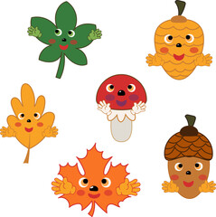 Autumn set of cute characters. Vector cartoon flat illustration.
