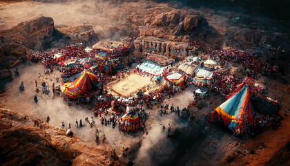 AI generated image of an ancient gypsy carnival in Morocco  - obrazy, fototapety, plakaty