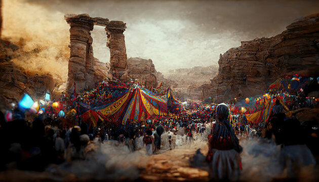 AI generated image of an ancient gypsy carnival in Morocco 