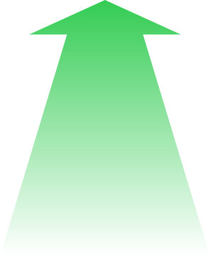 Green gradient arrow shape. Symbol for rising profit, income. Isolated png illustration, transparent background. Asset for overlay, montage, collage or presentation. Business, finance concept.