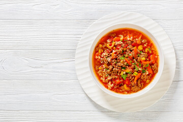 Hamburger Soup with barley and vegetables in bowl