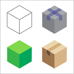 minimalist box with duct tape, set of vector icons, delivery service logo concept