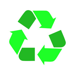 green recycle symbol on white, vector icon