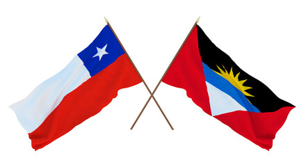 Background, 3D render for designers, illustrators. National Independence Day. Flags Chily and Barbuda
