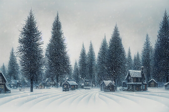 Petit village sous la neige