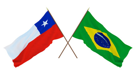 Background, 3D render for designers, illustrators. National Independence Day. Flags Chily and Brazil