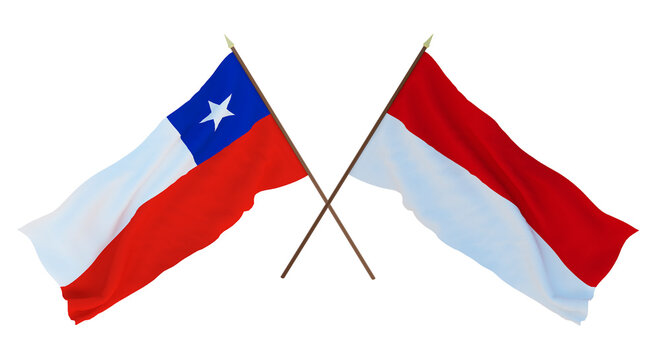 Background, 3D render for designers, illustrators. National Independence Day. Flags Chily and Monako