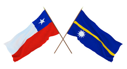 Background, 3D render for designers, illustrators. National Independence Day. Flags Chily and Nauru