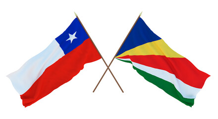 Background, 3D render for designers, illustrators. National Independence Day. Flags Chily and Seychelles