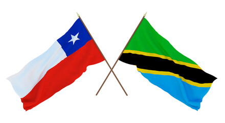 Background, 3D render for designers, illustrators. National Independence Day. Flags Chily and Tanzania