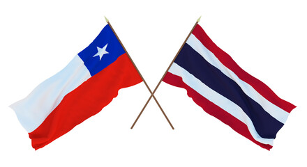 Background, 3D render for designers, illustrators. National Independence Day. Flags Chily and Thailand
