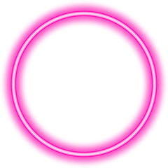Transparent bright pink neon circle with round corners. Frame and border element
