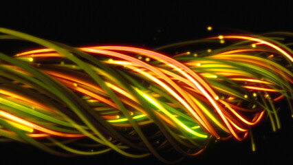 3D rendering of a colorful abstract background of strings, lines, ribbons, fibers or wires