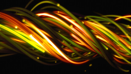 3D rendering of a colorful abstract background of strings, lines, ribbons, fibers or wires