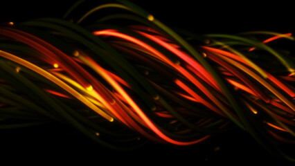 3D rendering of a colorful abstract background of strings, lines, ribbons, fibers or wires
