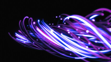 3D rendering of a colorful abstract background of strings, lines, ribbons, fibers or wires