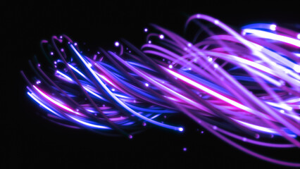 3D rendering of a colorful abstract background of strings, lines, ribbons, fibers or wires