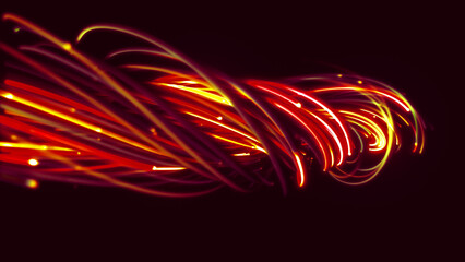 3D rendering of a colorful abstract background of strings, lines, ribbons, fibers or wires