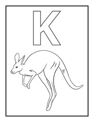 Animal alphabet coloring pages for kids. Outline pages for kids education. White background.