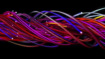 3D rendering of a colorful abstract background of strings, lines, ribbons, fibers or wires
