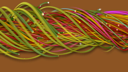 3D rendering of a colorful abstract background of strings, lines, ribbons, fibers or wires