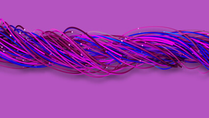 3D rendering of a colorful abstract background of strings, lines, ribbons, fibers or wires