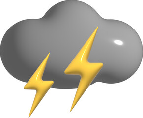 3D Storm lightning icon. 3d weather element PNG