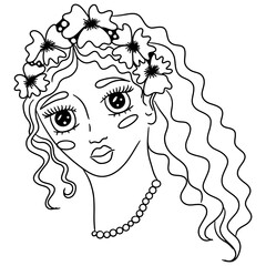 Cute vector girl or woman for children's or adult coloring book or pages