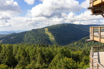 View of Jaworzyna Krynicka from top of observation tower located at the top of the Slotwiny Arena...