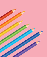 A set of colored pencils. Colors of rainbow. Children's pencils. Vector graphics.

