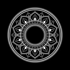 White mandala on black background, Pattern Stencil Doodles Sketch, Round ornament patterns for Henna, Mehndi, Tattoo