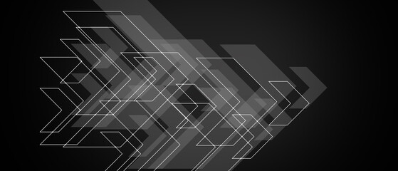 Polygonal background with triangles, connecting dots and lines on black background