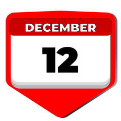 12 December vector icon calendar day. 12 date of December. Twelfth day of December. 12th date number. 12 day calendar. Twelve date. International Universal Health Coverage. Vector illustration