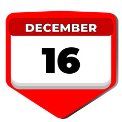 16 December vector icon calendar day. 16 date of December. Sixteenth day of December. 16th date number. 16 day calendar. Sixteen date. Victory of Bangladesh. Vector illustration