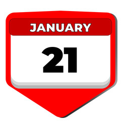 21 January vector icon calendar day. 21 date of January. Twenty first day of January. 21th date number. 21 day calendar. Twenty one date. Vector illustration